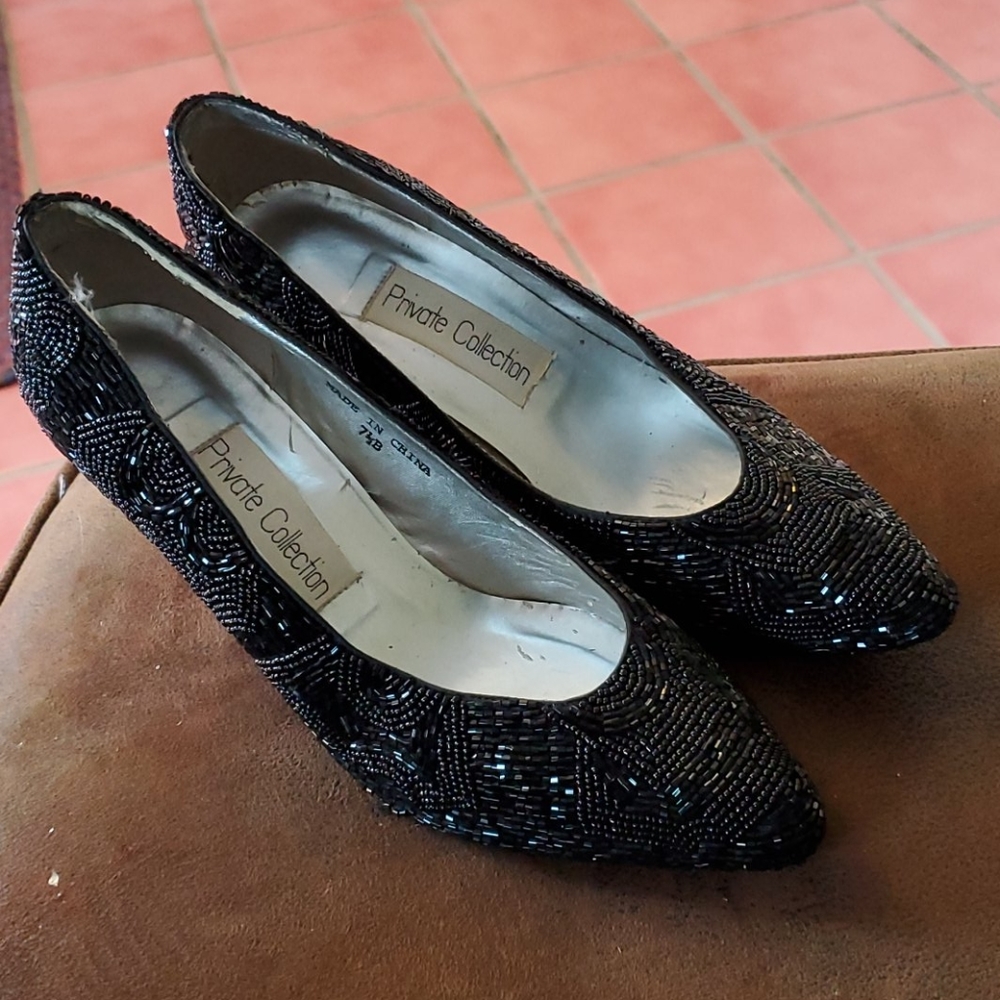 Private collection black sequined heels